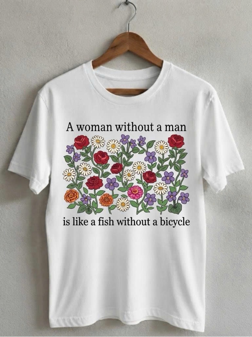 Gildan White Gloria Steinem Floral Quote Crewneck T-Shirt - White